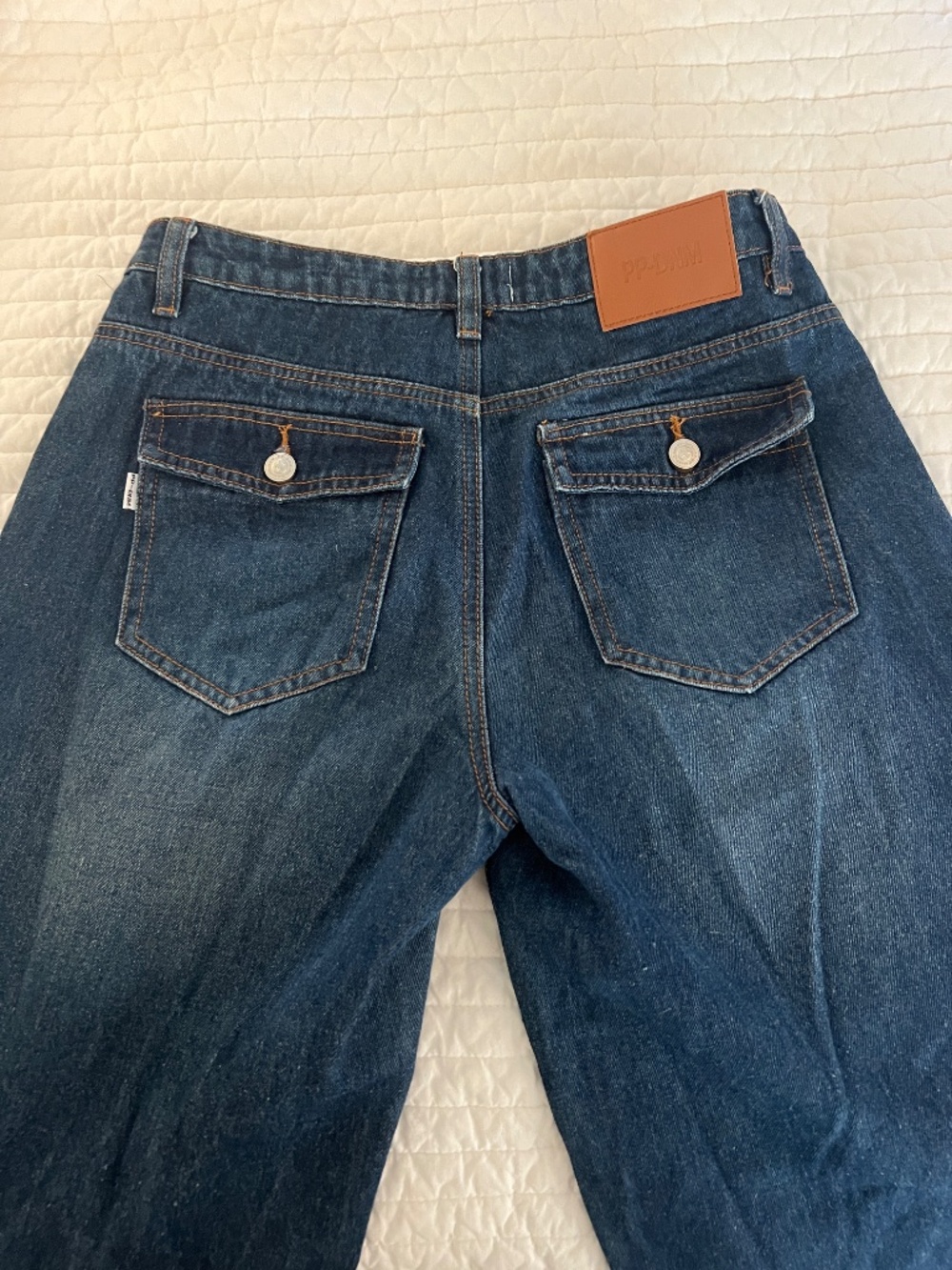 Princess Polly Mid Rise Straight Wide Denim Jeans Back Flap Pockets - Picture 5 of 8